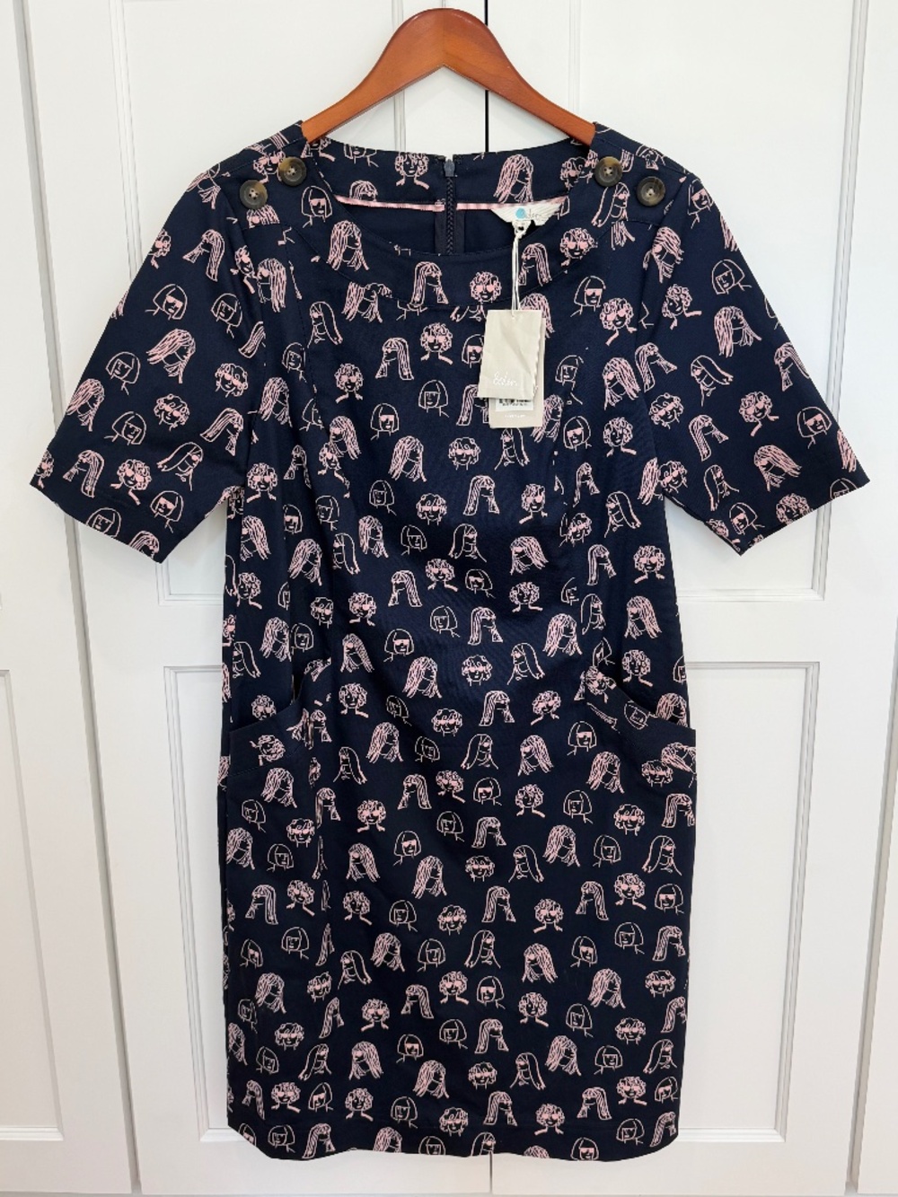 Boden NWT Women's Iona/Chit Chat Shift Dress w/ Pockets in Navy/Light Pink, US8